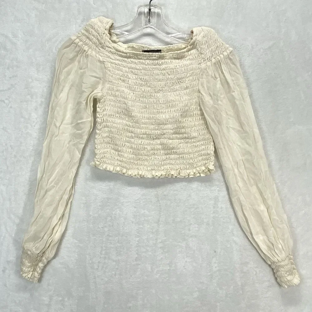 Reformation long sleeve‎ Smocked crop top Womens Small Y2K boho - flaw
